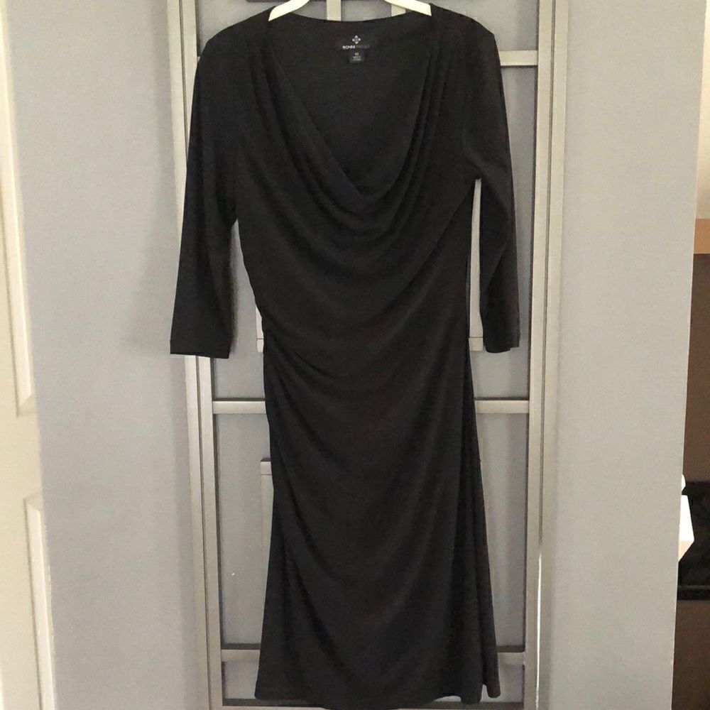 Ronnie Nicole Black ruched Classy 3/4 sleeve dress size 10